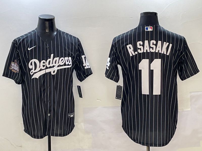 Men Los Angeles Dodgers #11 R.Sasaki Black Stripe Jointly Name 2025 Nike MLB Jersey style 2->los angeles dodgers->MLB Jersey